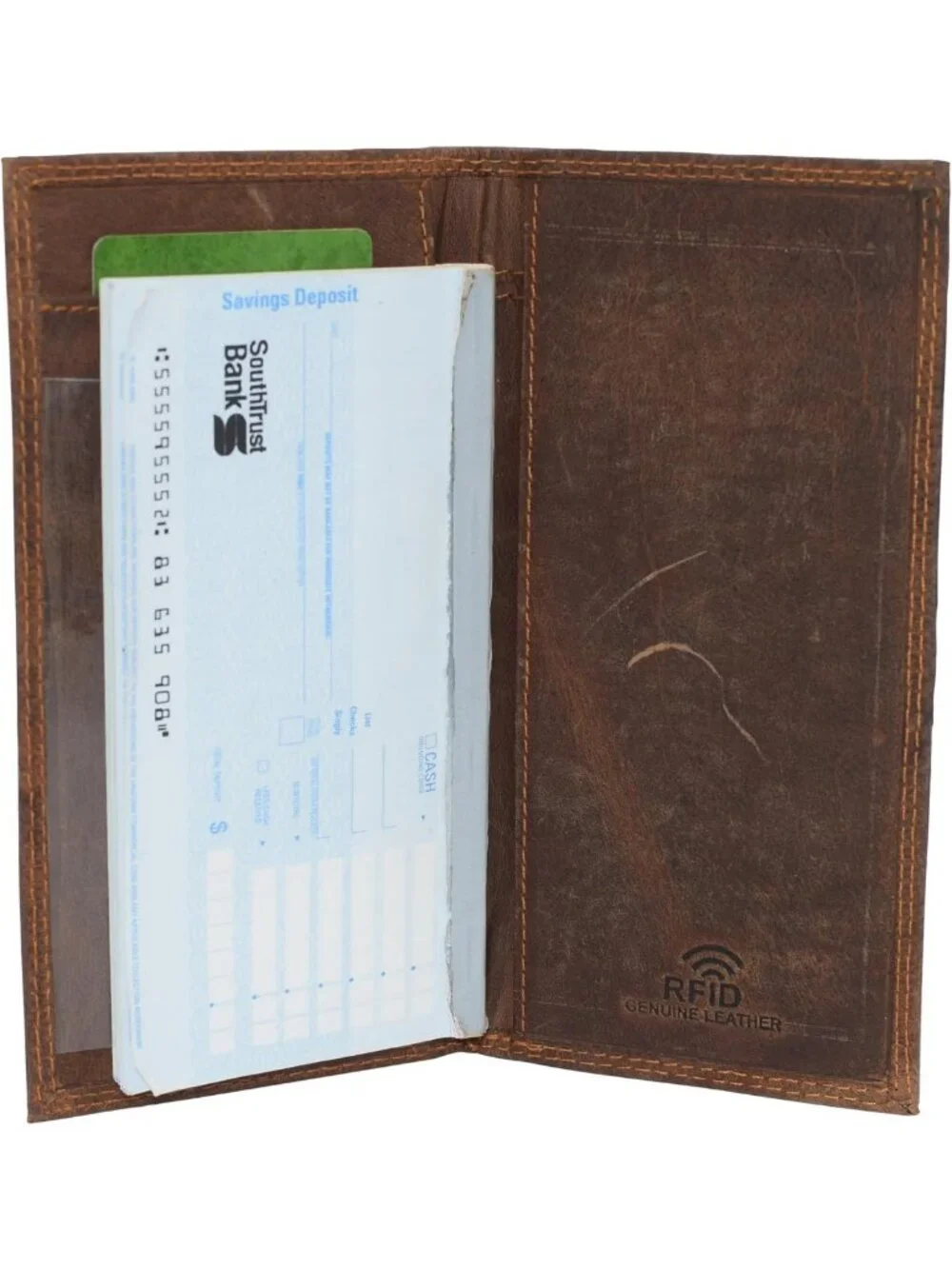 Vintage Leather RFID Blocking Slim Checkbook Cover Wallet - Brown, Stylish